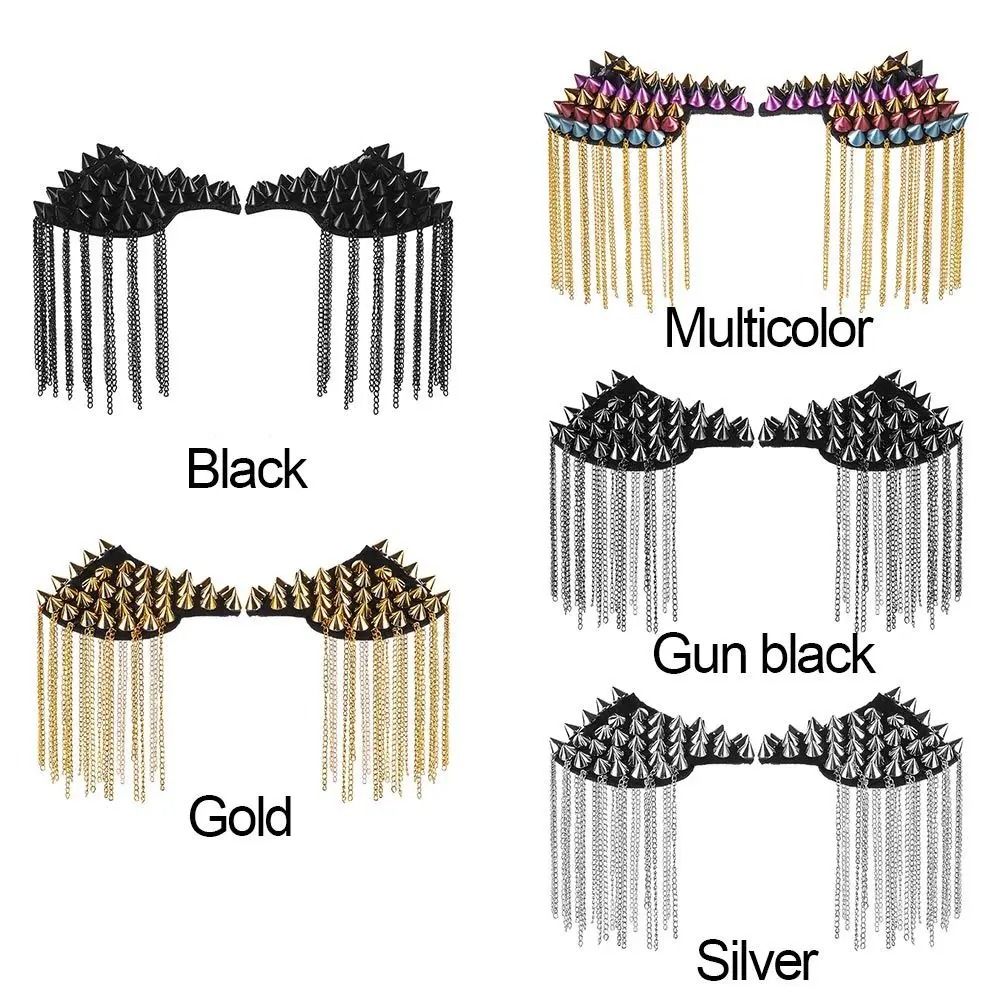 Punk Chain Tassel Shoulder Brooch Metal Epaulet Shoulder Pins Fashion Accessory Set 6
