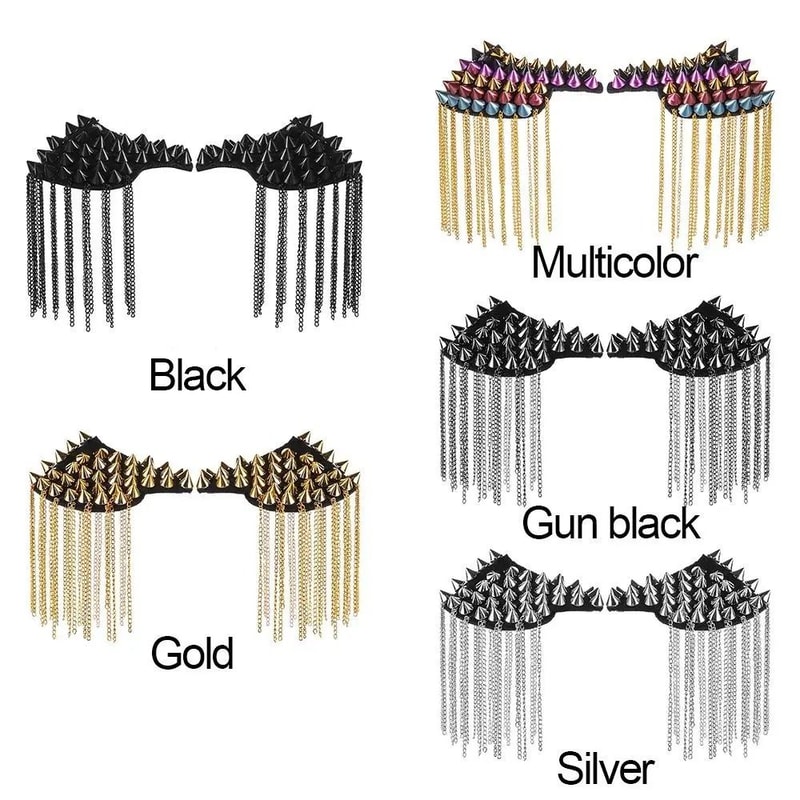 Punk Chain Tassel Shoulder Brooch Metal Epaulet Shoulder Pins Fashion Accessory Set 6