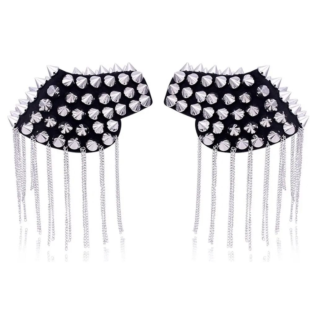 Punk Chain Tassel Shoulder Brooch Metal Epaulet Shoulder Pins Fashion Accessory Set 2