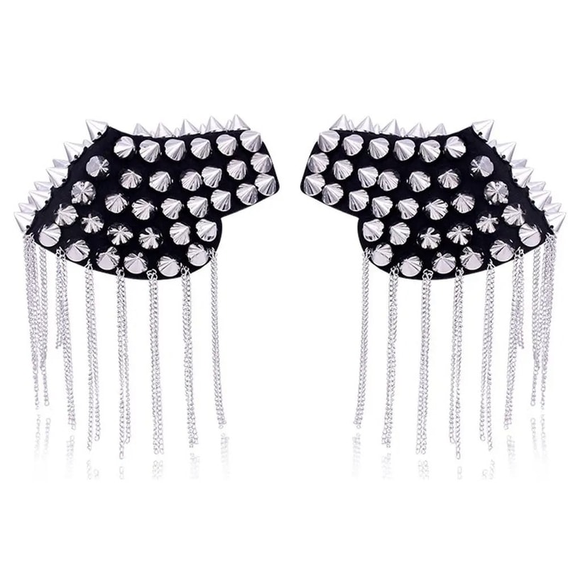 Punk Chain Tassel Shoulder Brooch Metal Epaulet Shoulder Pins Fashion Accessory Set 2