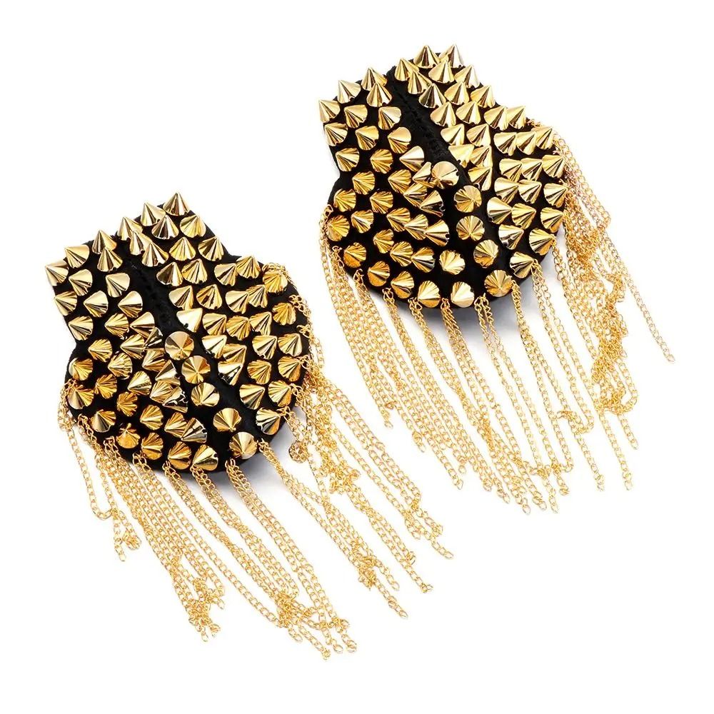 Punk Chain Tassel Shoulder Brooch Metal Epaulet Shoulder Pins Fashion Accessory Set 7