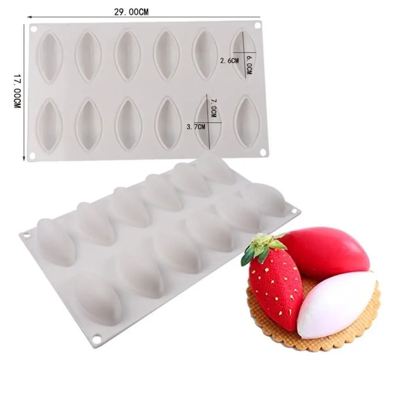 12 Cavity Silicone Cake Mold Quenelle Shape Mousse Cake Mold Fondant Mold Tray 1