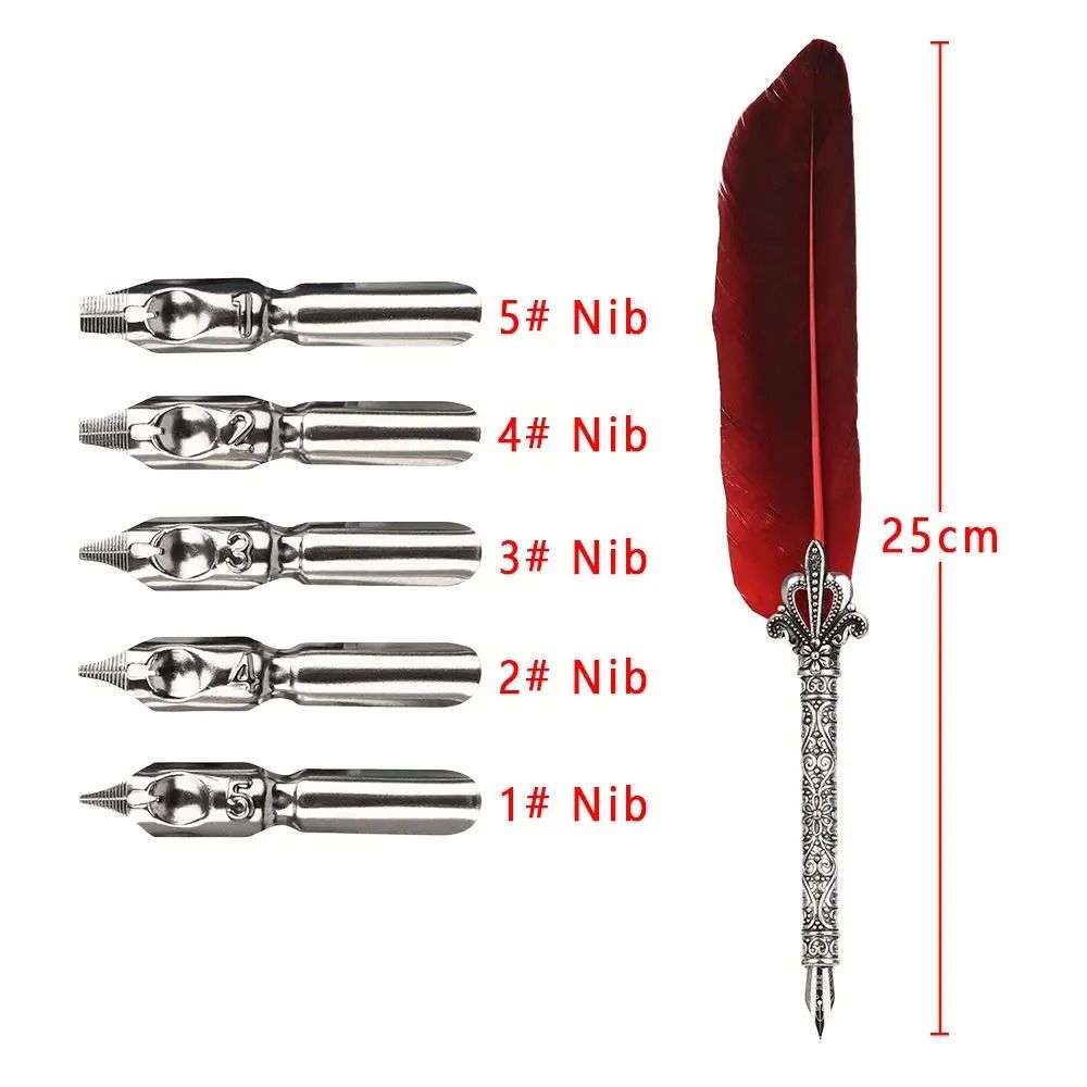 Luxury Feather Quill Pen Set Vintage Calligraphy Pen With 5 Nibs Gift Box 11