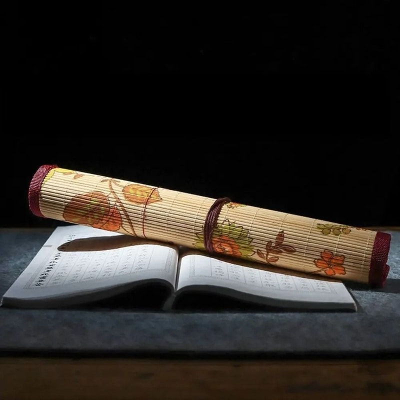 Bamboo Brush Roll Up Pouch Calligraphy Brush Holder Large Capacity Art Supplies Organizer 11