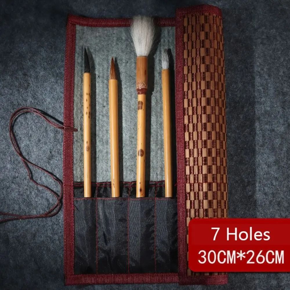 Bamboo Brush Roll Up Pouch Calligraphy Brush Holder Large Capacity Art Supplies Organizer 2