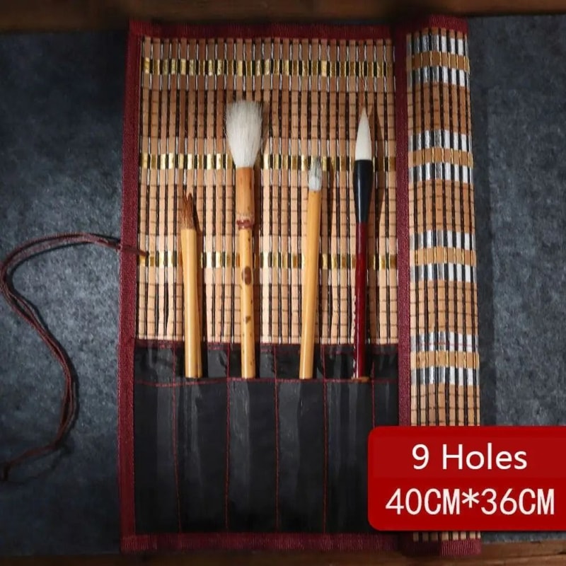 Bamboo Brush Roll Up Pouch Calligraphy Brush Holder Large Capacity Art Supplies Organizer 9