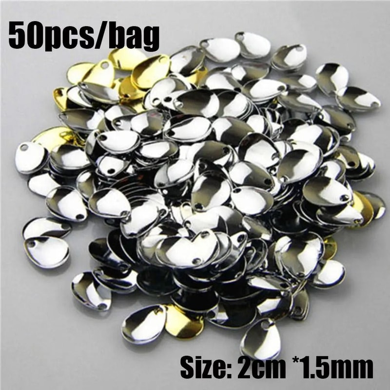 50pcs Fishing Spinner Blades Metal Lure Accessories Smooth Nickel Spoon Set 2
