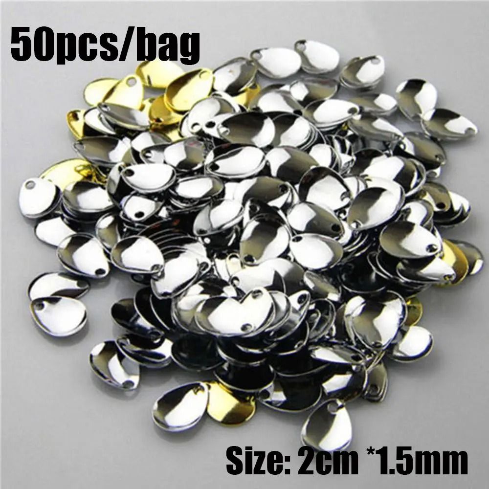 50pcs Fishing Spinner Blades Metal Lure Accessories Smooth Nickel Spoon Set 7