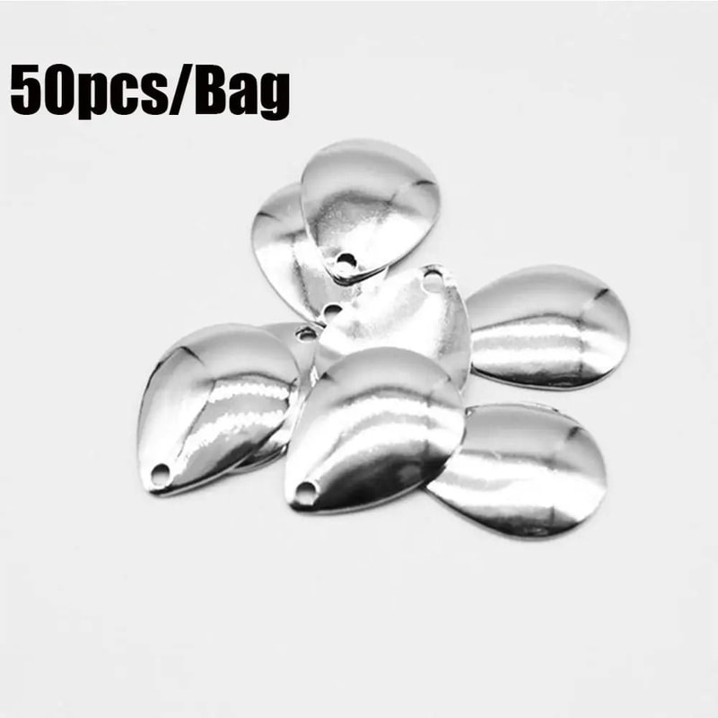 50pcs Fishing Spinner Blades Metal Lure Accessories Smooth Nickel Spoon Set 5