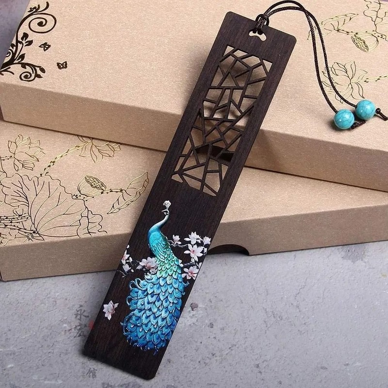 Retro Wooden Bookmark Carved Book Clip Marker Chinese Style Reading Accessory 4