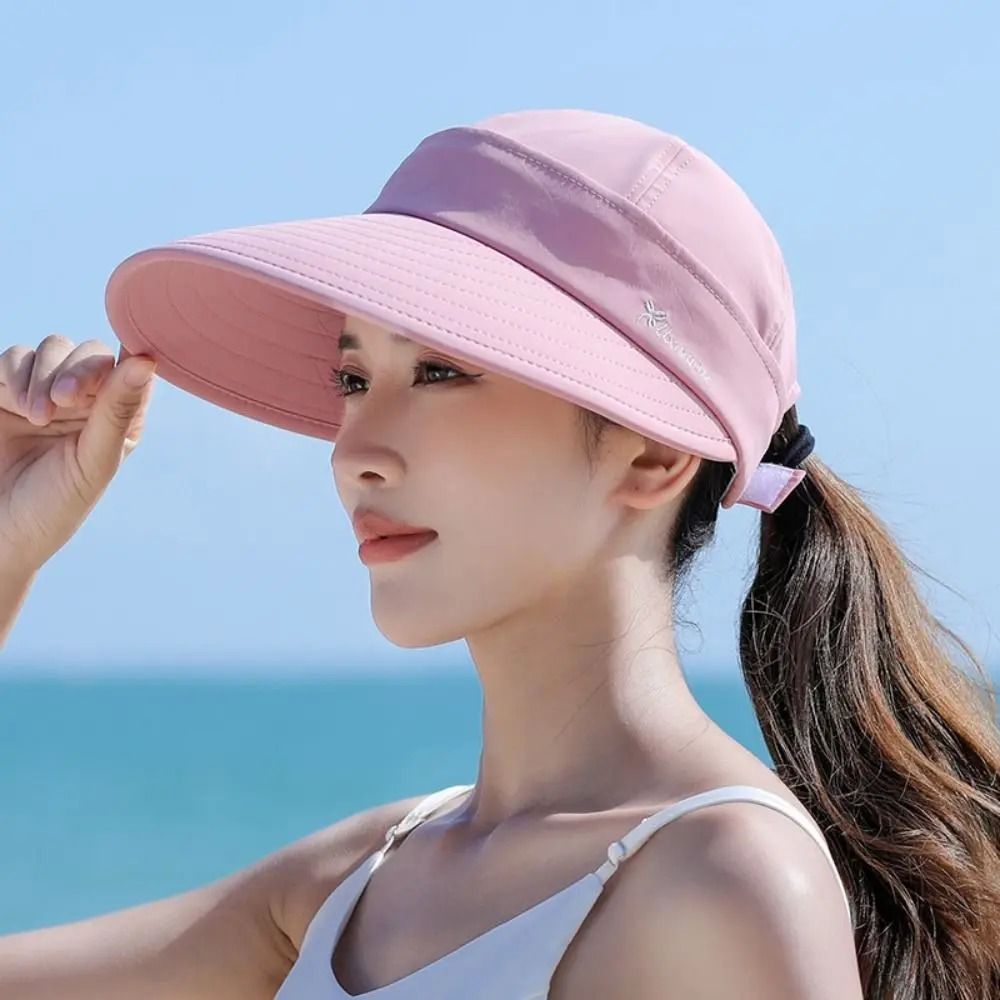Womens Wide Brim Sun Hat Foldable Ponytail UV Protection Summer Cap 5