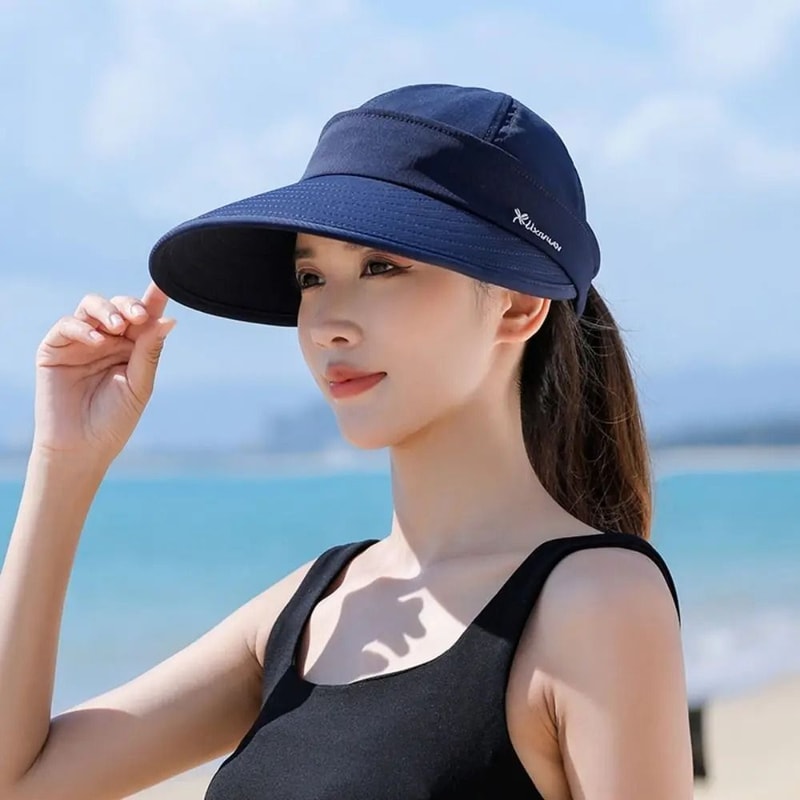 Womens Wide Brim Sun Hat Foldable Ponytail UV Protection Summer Cap 3