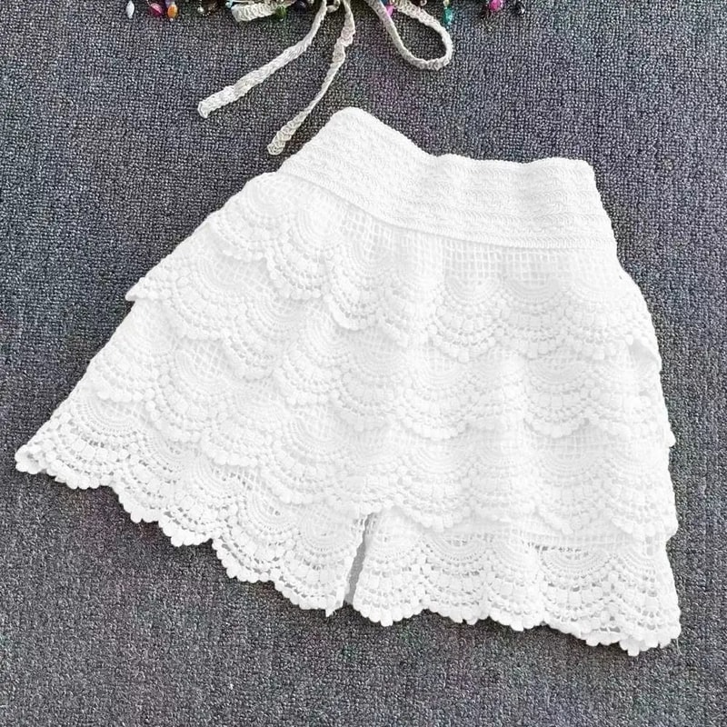 Boho Crochet Shorts High Waist Lace Up Summer Beach Shorts For Women 3
