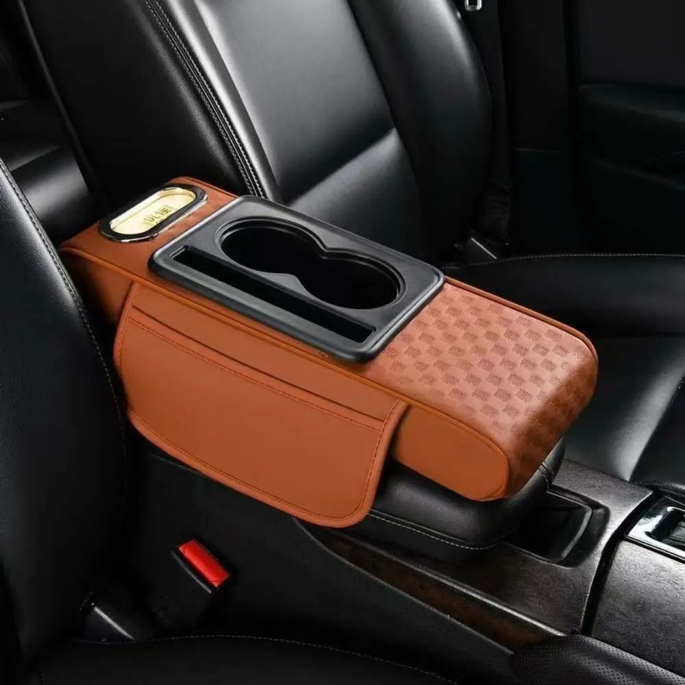 Car Armrest Cushion Center Console Pad With Storage Cup Holder And Tissue Box 10