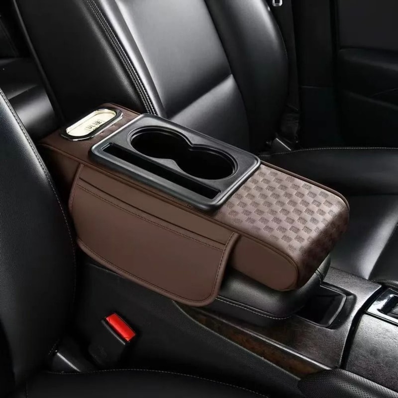 Car Armrest Cushion Center Console Pad With Storage Cup Holder And Tissue Box 6