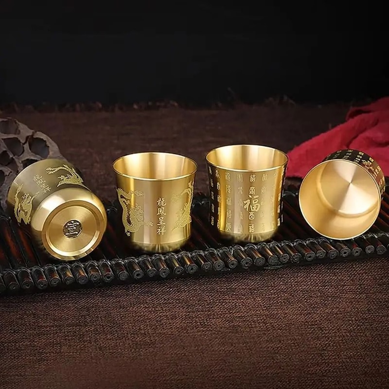 Brass Tea Cup Feng Shui Wealth Cup Decorative Auspicious Home Decor Mug 5