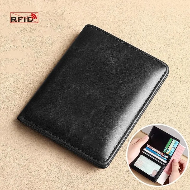Mens Slim Leather Mini Wallet RFID Card Holder With Money Clip 1