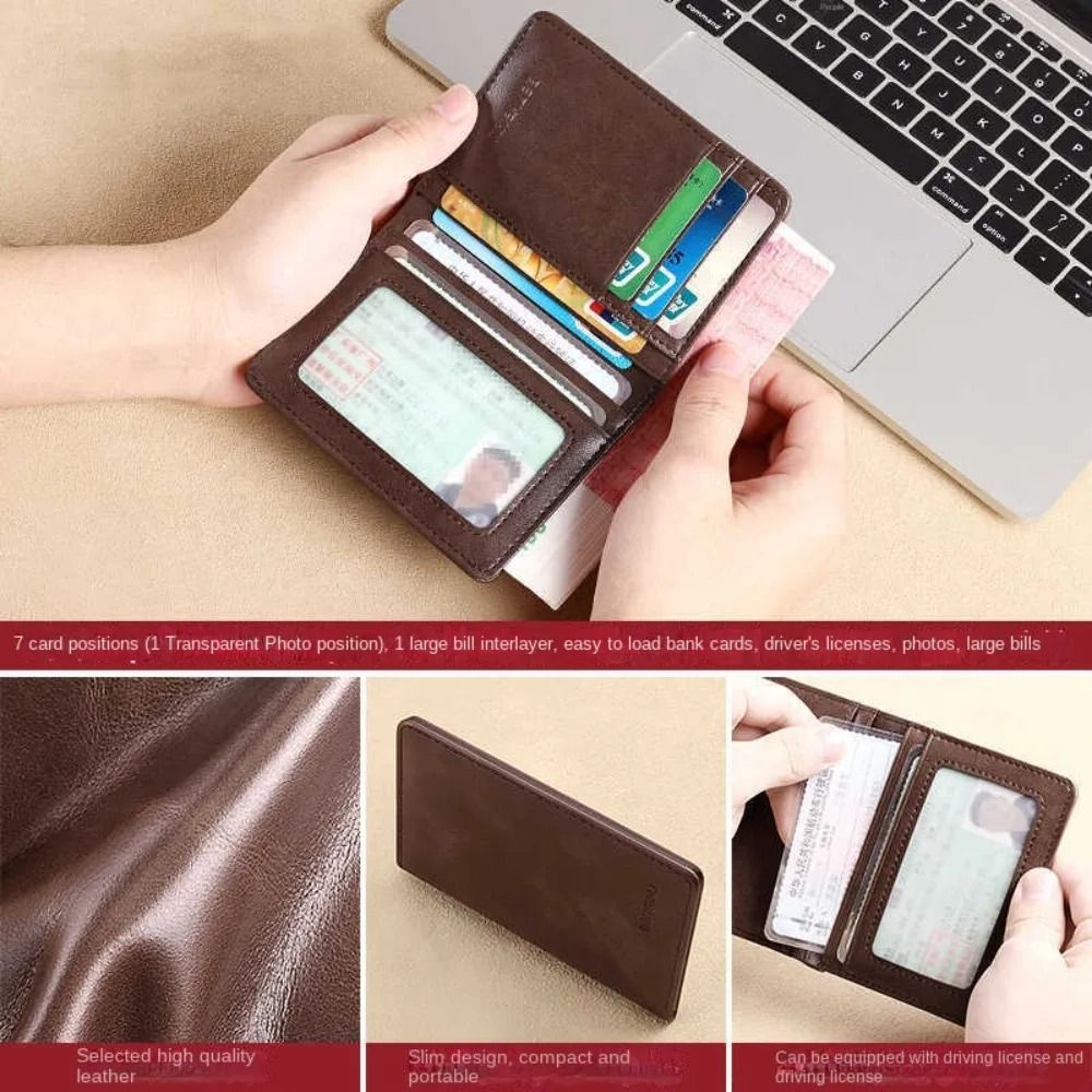 Mens Slim Leather Mini Wallet RFID Card Holder With Money Clip 8
