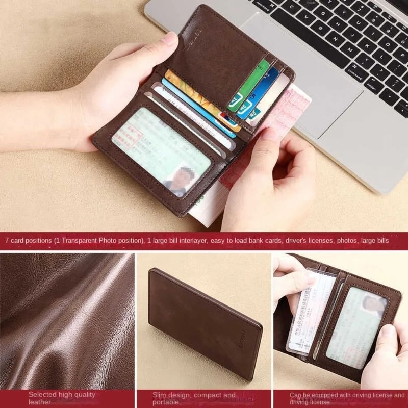Mens Slim Leather Mini Wallet RFID Card Holder With Money Clip 8