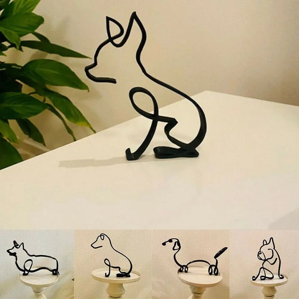 Modern Wrought Iron Dog Figurine Abstract Animal Sculpture Home Decor 0