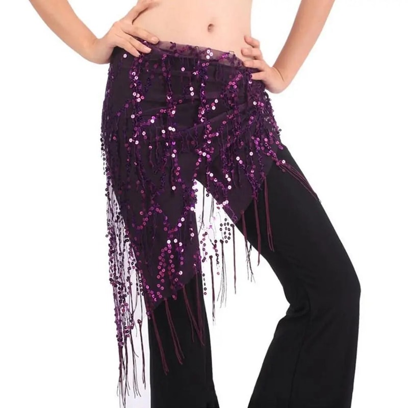 Sequin Belly Dance Hip Scarf Tassel Dance Waist Belt Costume 4