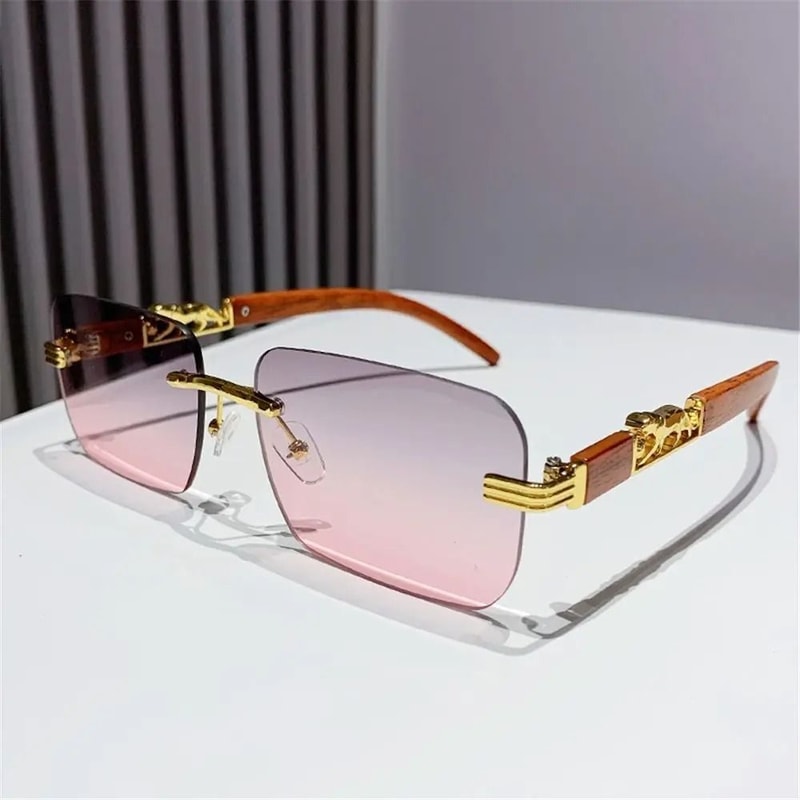 Rimless Retro Sunglasses UV400 Metal Frame Fashion Shades 5