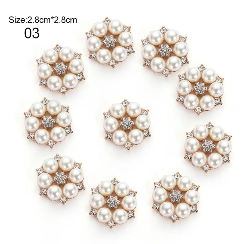 Rhinestone Pearl Flower Buttons Set Wedding DIY Craft Embellishments 3