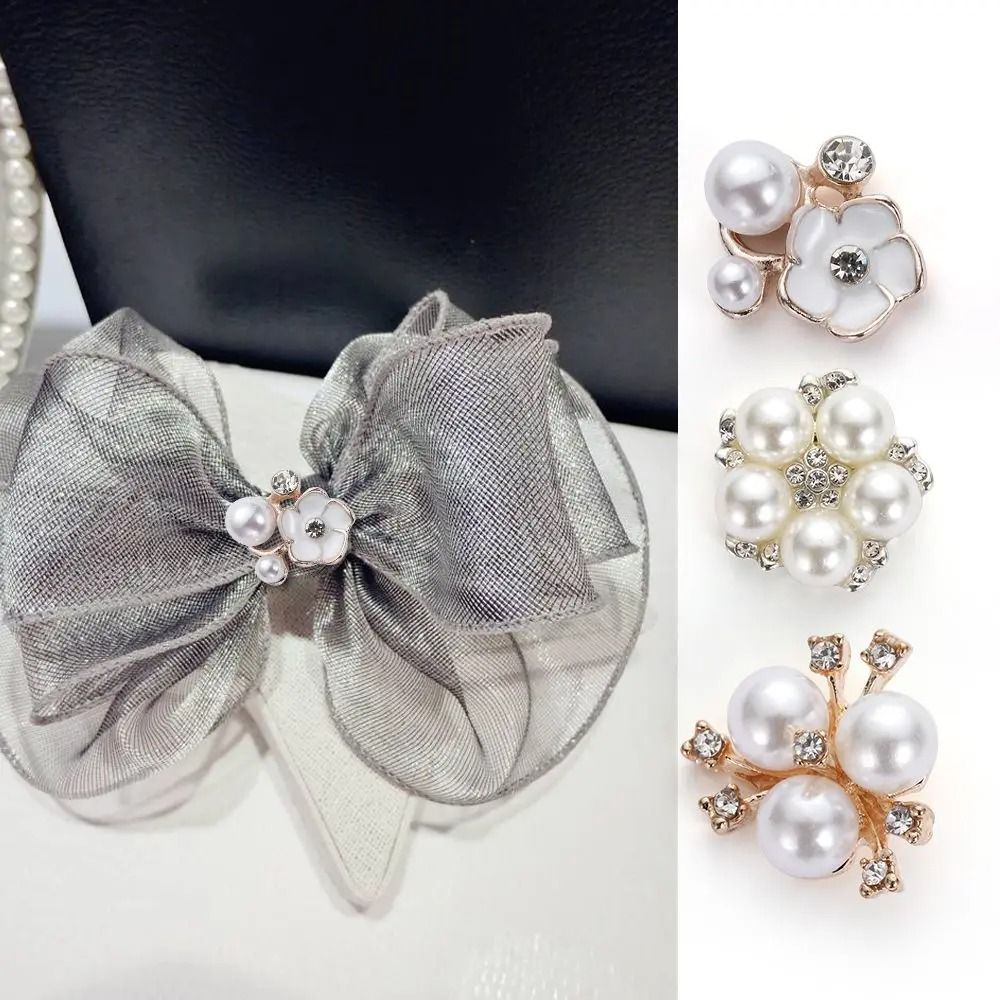 Rhinestone Pearl Flower Buttons Set Wedding DIY Craft Embellishments 8