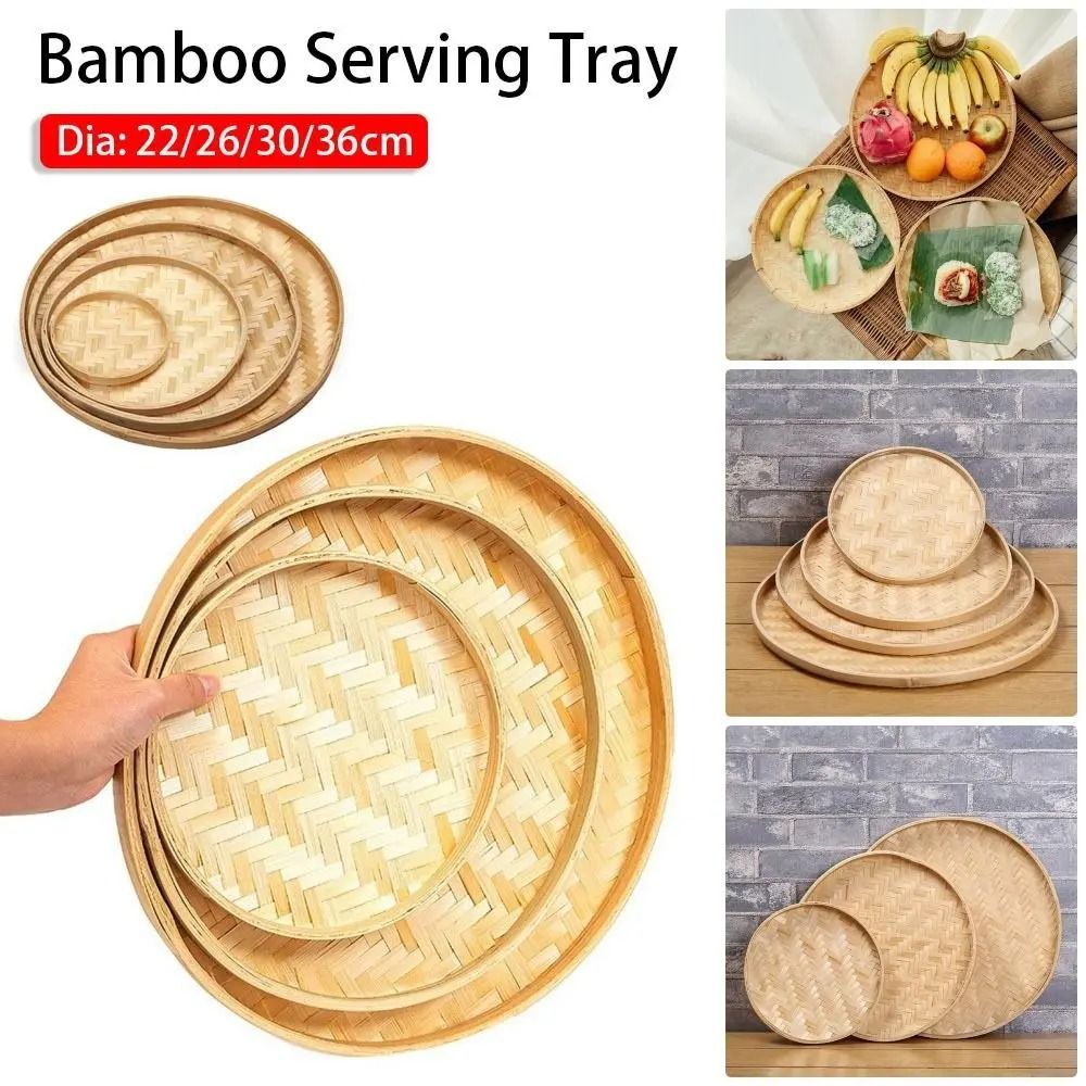 Hand Woven Bamboo Tray Fruit Basket Decorative Kitchen Storage Tray 8