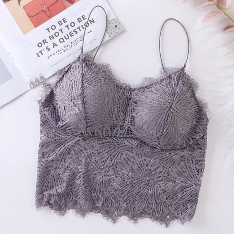 Lace Crop Top Sleeveless Sexy Bralette Summer Tank With Zipper Back 1