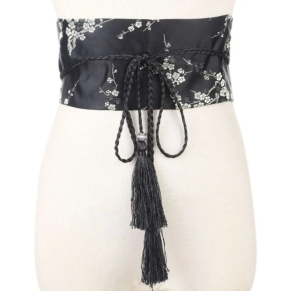 Japanese Kimono Bow Belt Floral Satin Corset Waistband For Women 3