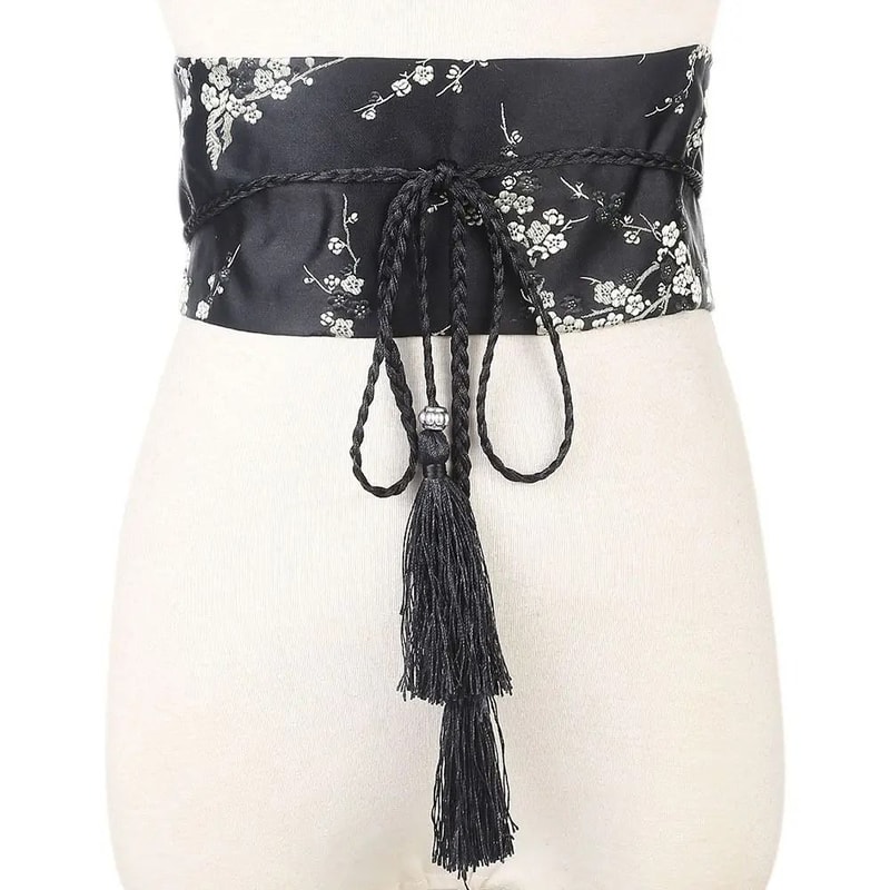 Japanese Kimono Bow Belt Floral Satin Corset Waistband For Women 3