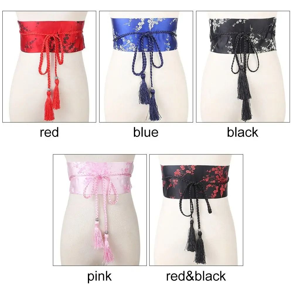 Japanese Kimono Bow Belt Floral Satin Corset Waistband For Women 7