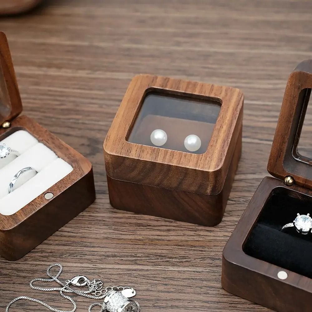 Wooden Ring Box Engagement Wedding Jewelry Display Holder 11