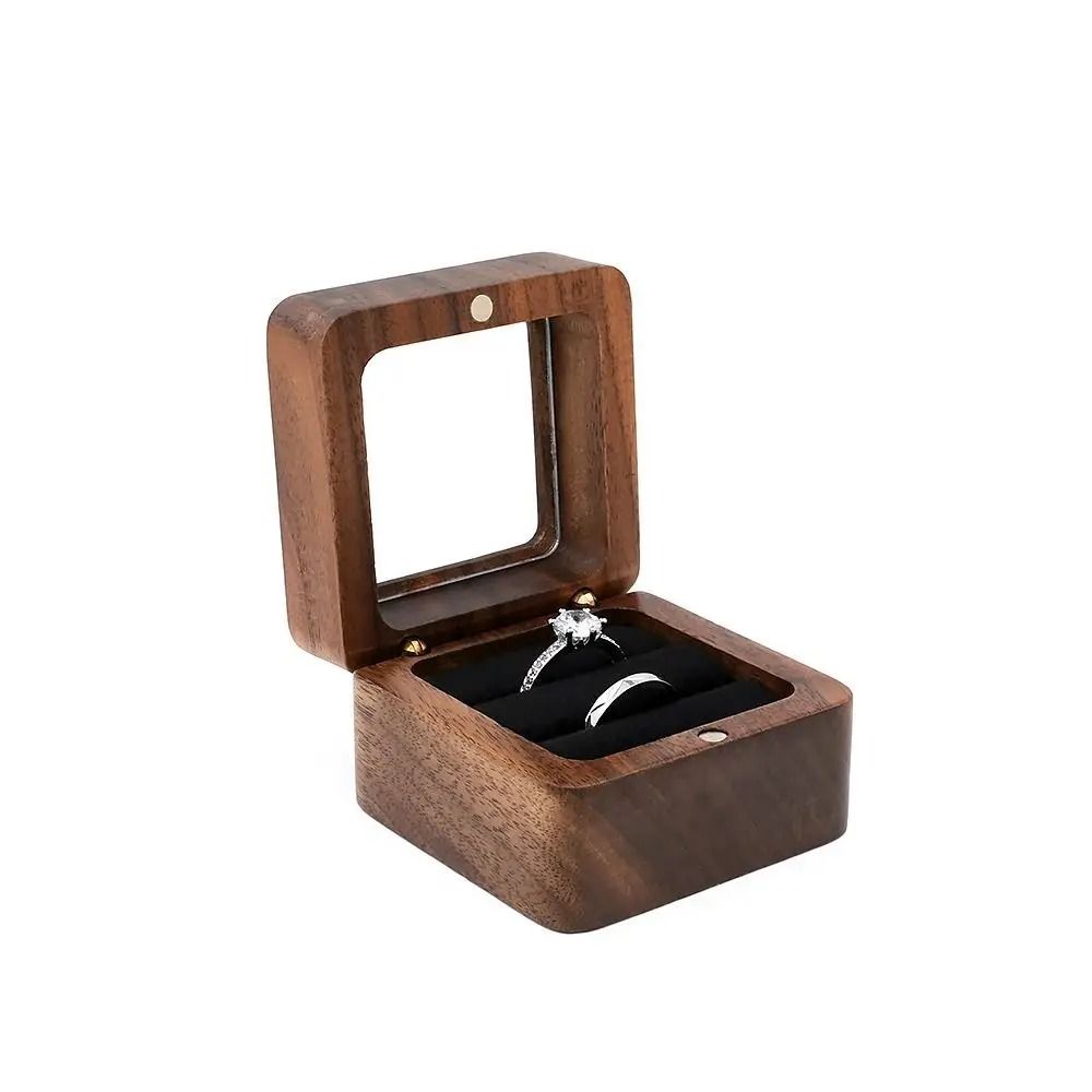 Wooden Ring Box Engagement Wedding Jewelry Display Holder 5