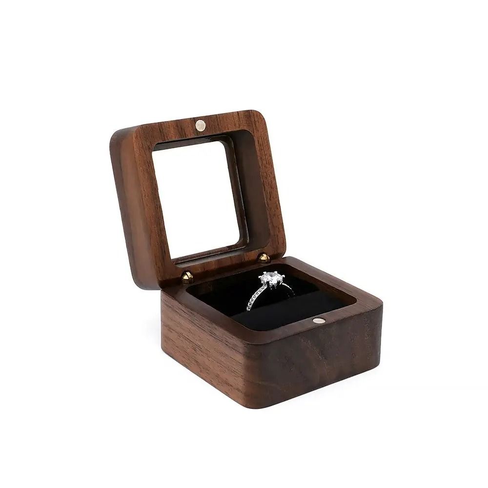 Wooden Ring Box Engagement Wedding Jewelry Display Holder 1