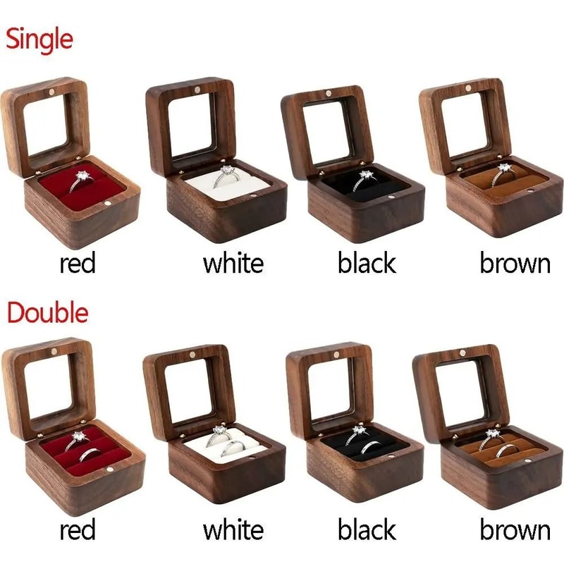 Wooden Ring Box Engagement Wedding Jewelry Display Holder 10