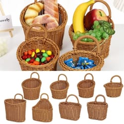 rattan storage basket hanging kitchen fruit vegetable organizer