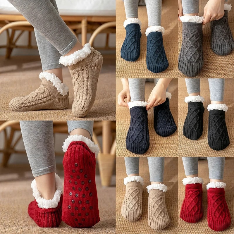 Mens Thermal Slipper Socks Non Slip Warm Fuzzy Indoor House Socks 7