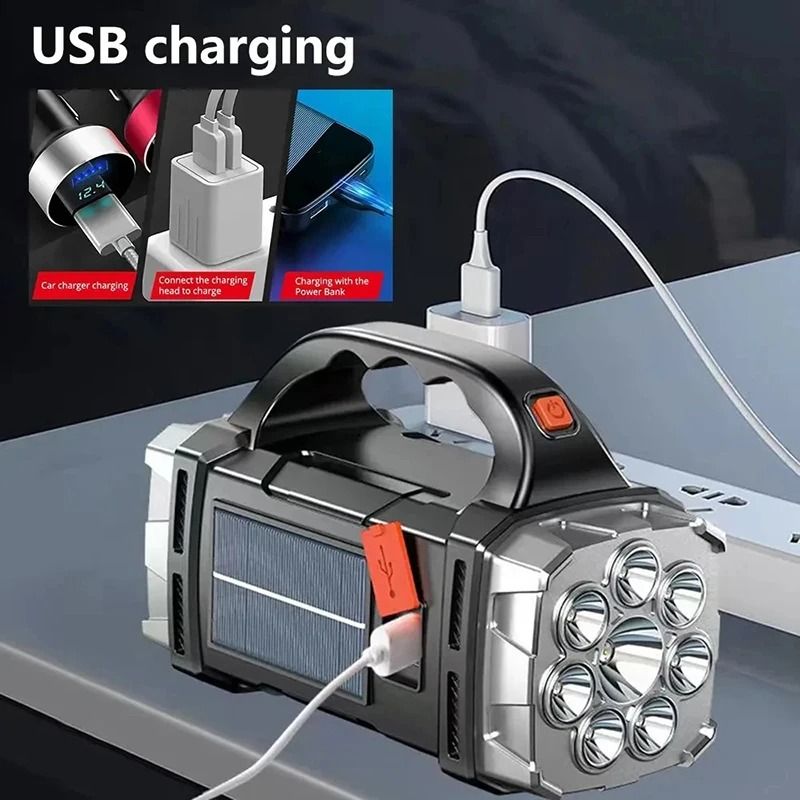 Rechargeable LED Flashlight Solar Camping Light USB Power Bank Work Lamp 8