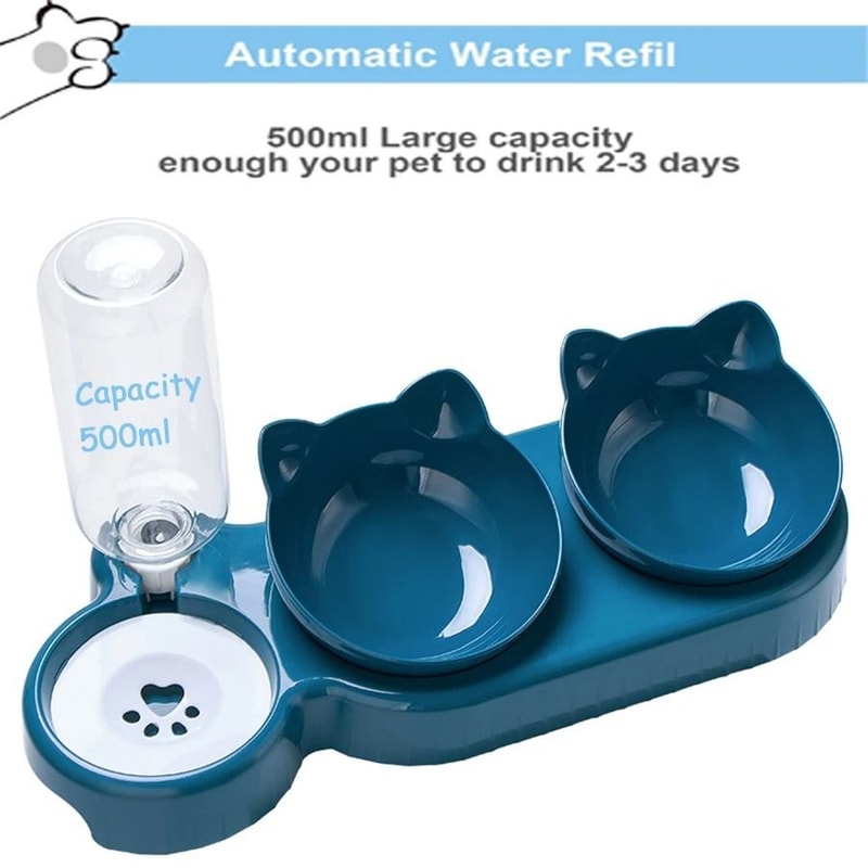 2 In 1 Cat Feeding Bowl Set With Automatic Water Dispenser And Tilted Design 4