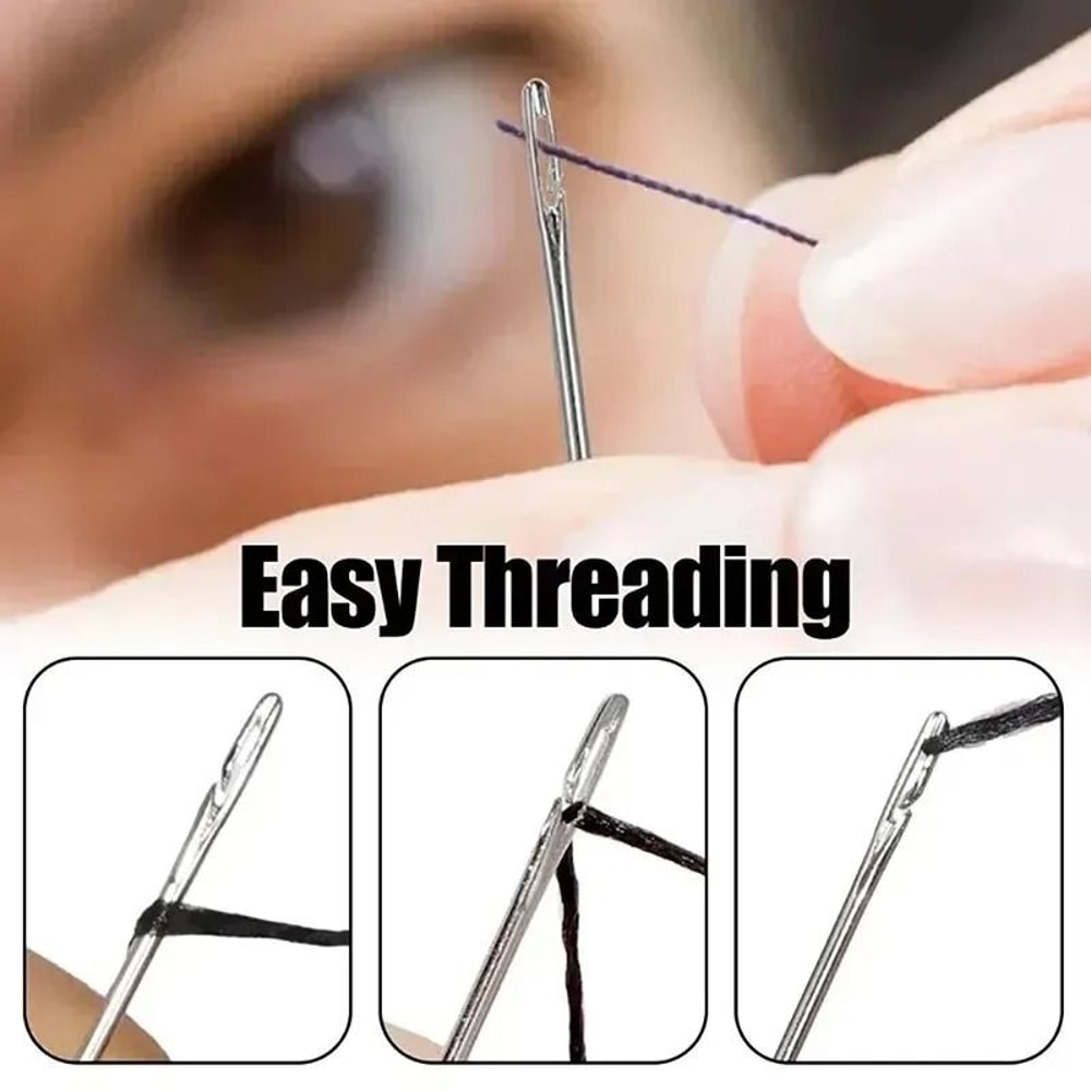 Self Threading Needles Set Easy Thread Sewing Needles Stainless Steel Pack 11