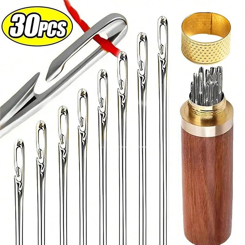 Self Threading Needles Set Easy Thread Sewing Needles Stainless Steel Pack 12