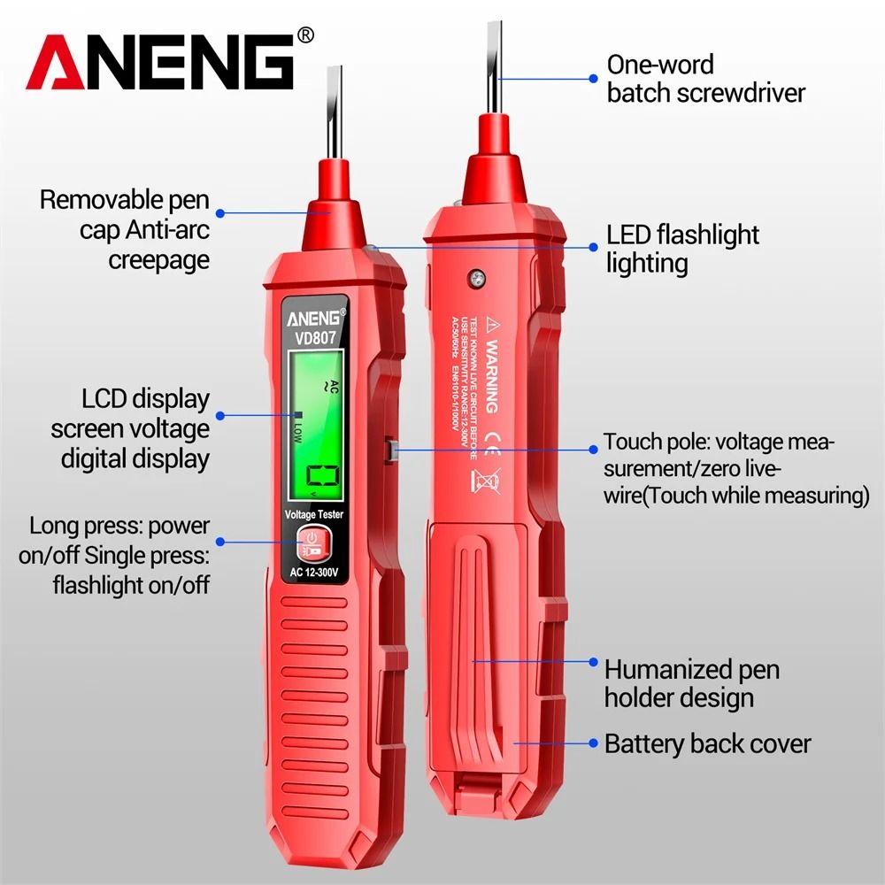 ANENG VD807 Non Contact Voltage Tester Pen Portable AC Wire Detector Tool 3