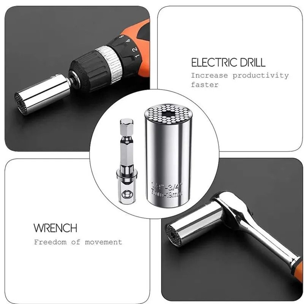 Universal Magic Socket Wrench Set Adjustable Multi Size Drill Adapter Tool 4