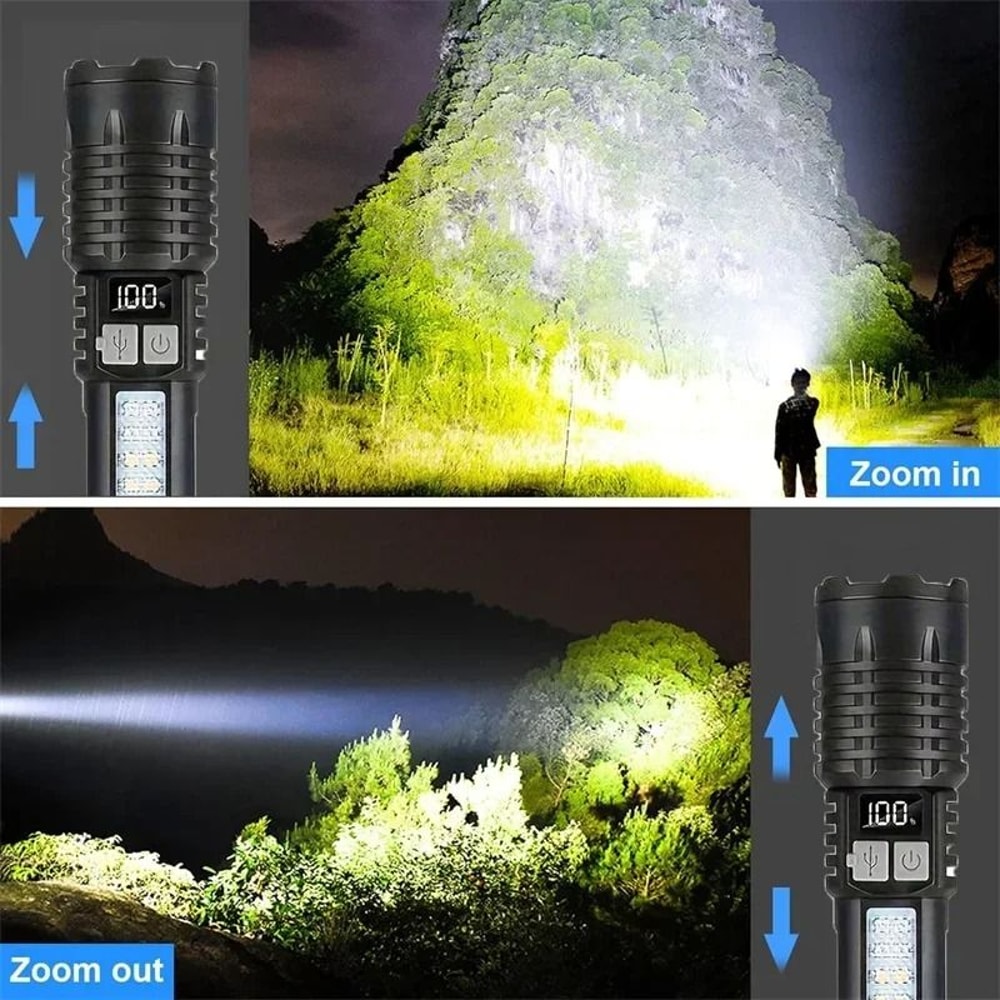 High Power LED Flashlight Rechargeable USB C Camping Torch With Side Light 13