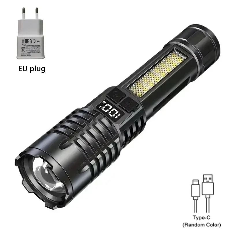High Power LED Flashlight Rechargeable USB C Camping Torch With Side Light 4