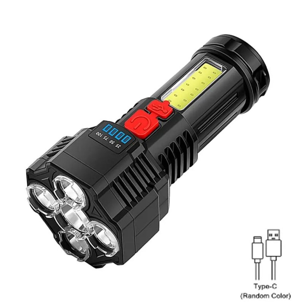 High Power LED Flashlight Rechargeable USB C Camping Torch With Side Light 6