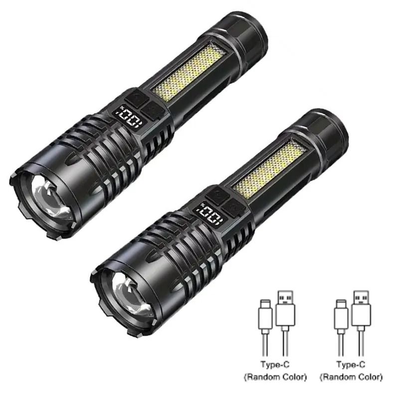 High Power LED Flashlight Rechargeable USB C Camping Torch With Side Light 9
