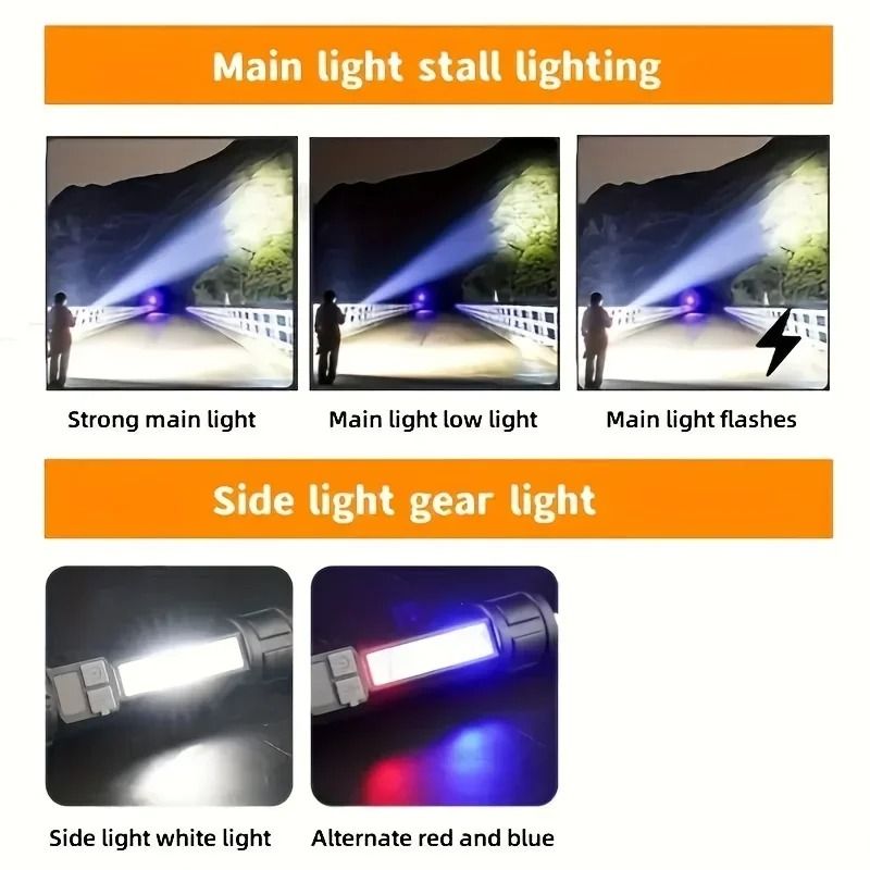 High Power LED Flashlight Rechargeable USB C Camping Torch With Side Light 10